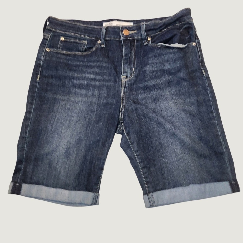 Signature by Levi Strauss Mid Rise Bermuda Shorts Dark Wash Denim Cuffed 10
